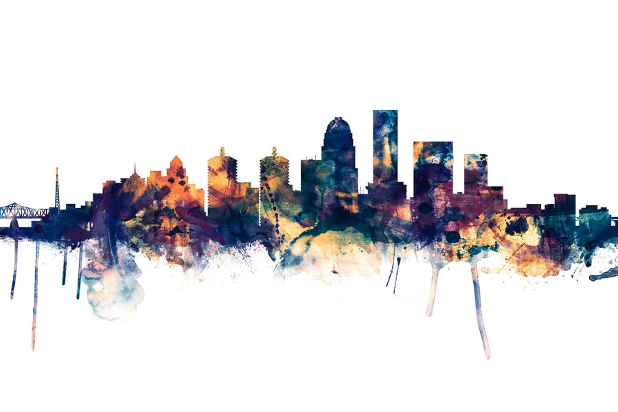 Louisville Kentucky Skyline Blue & Bronze Mural Wallpaper