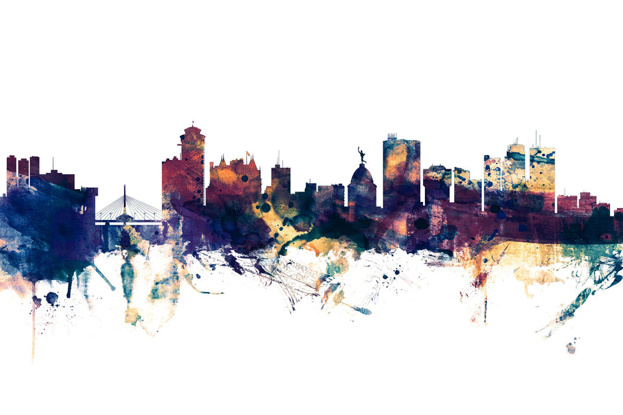 Winnipeg Canada Skyline Blue & Bronze Mural Wallpaper
