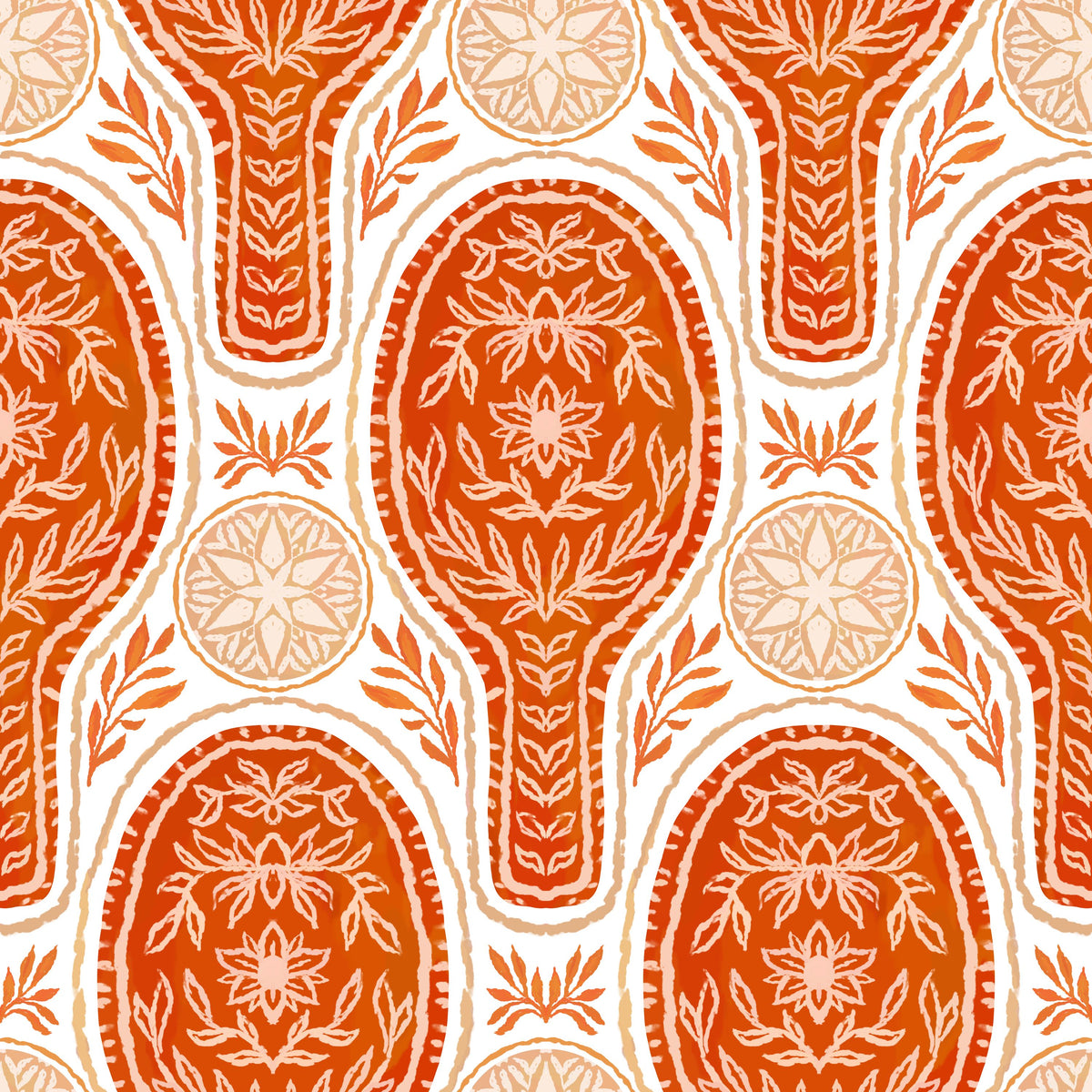 Floral Rackets, Red Mural Wallpaper - pure wallpaper artwork