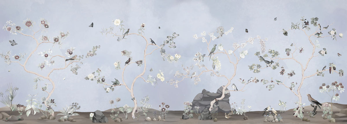 Birds in the Garden Deep Blue Mural Wallpaper - pure wallpaper artwork