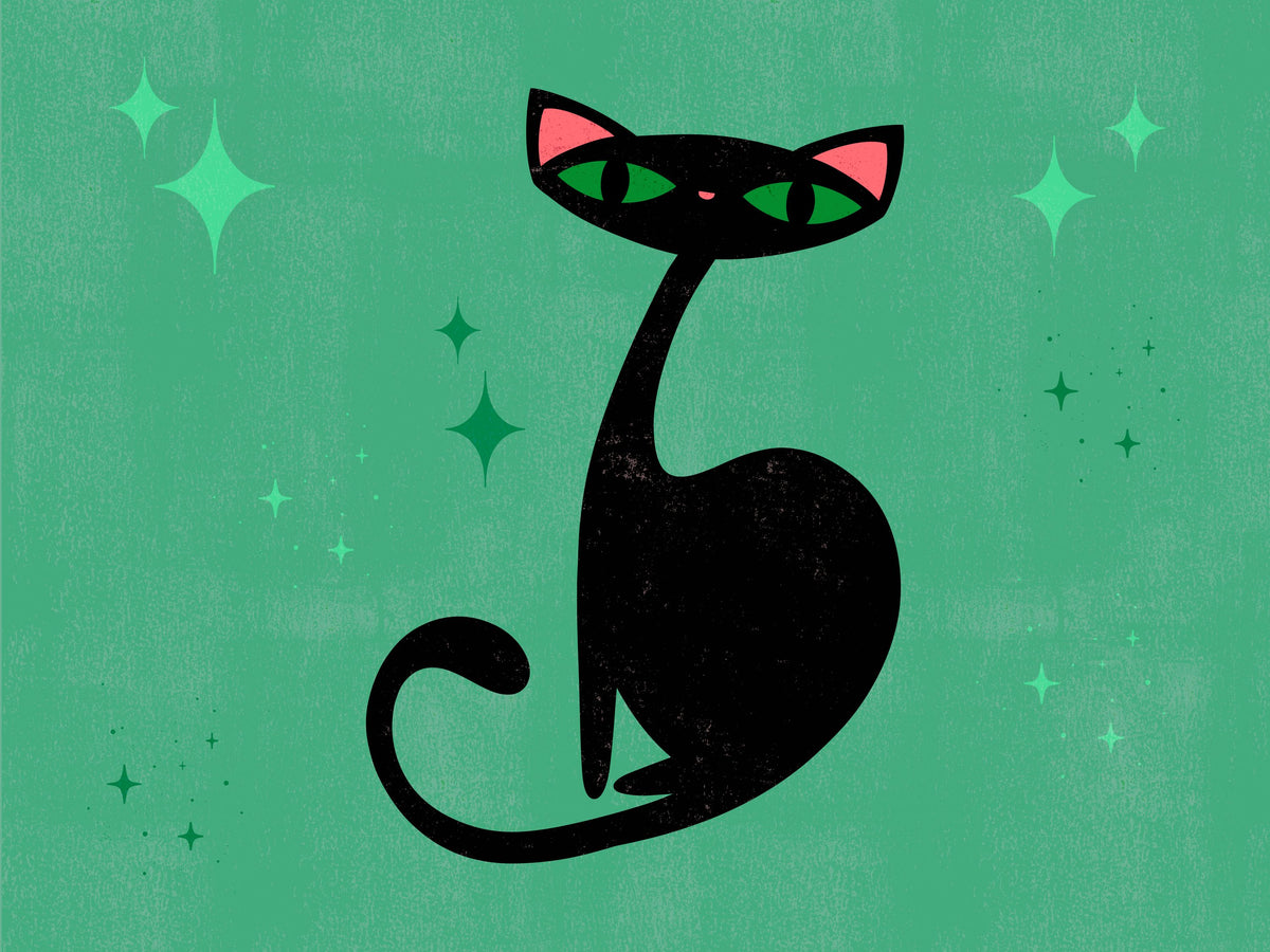Retro Cat, Green Mural Wallpaper - pure wallpaper artwork