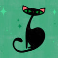 Retro Cat, Green Mural Wallpaper - pure wallpaper artwork
