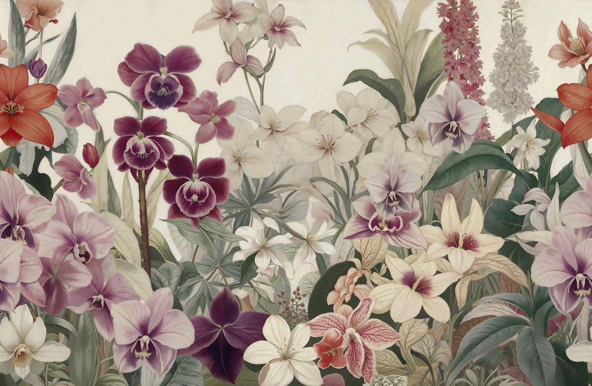 The Tenderness of Orchids, Burgundy Mural Wallpaper - pure wallpaper artwork