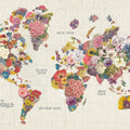 Botanical Floral Map Light Words Mural Wallpaper - pure wallpaper artwork