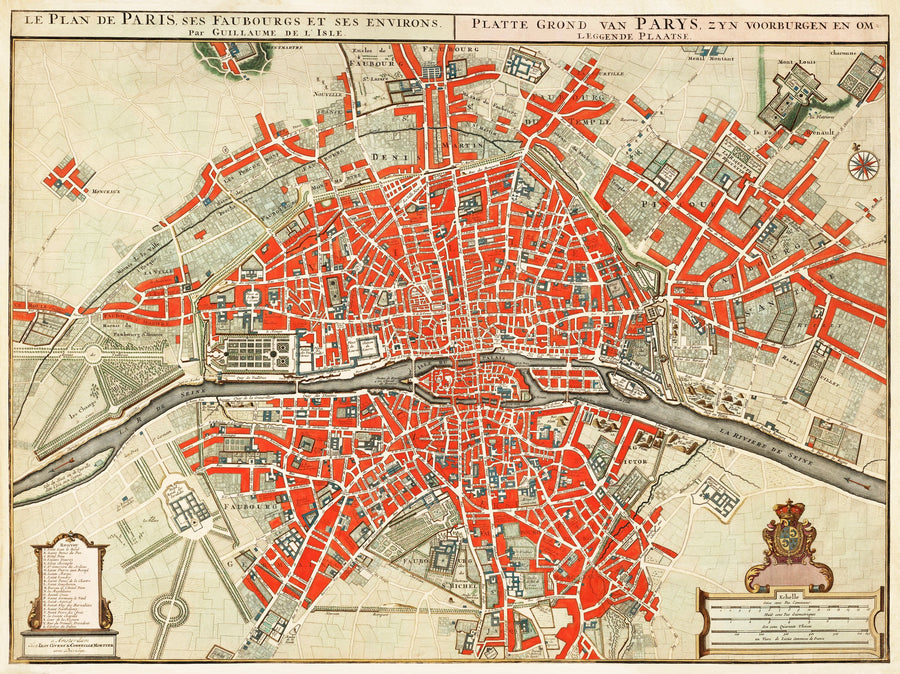 Paris Map 1700s Mural Wallpaper