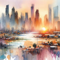 Vibrant Cityscape At Sunset Mural Wallpaper - pure wallpaper artwork