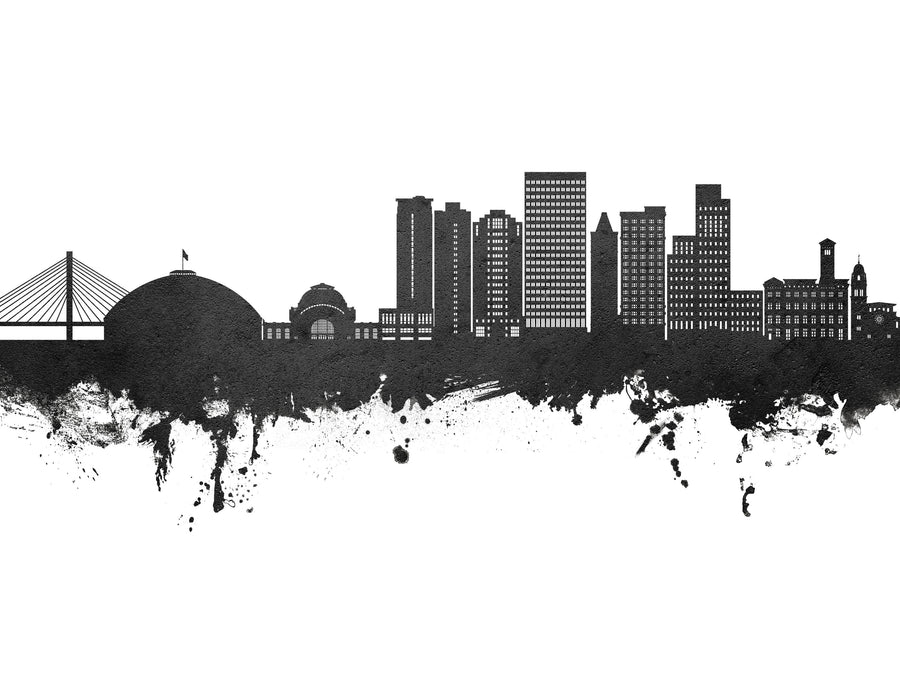 Tacoma Washington Skyline Black & White Mural Wallpaper