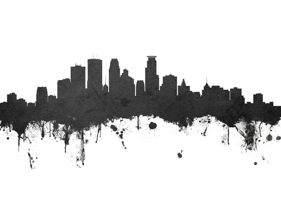 Minneapolis Minnesota Skyline Black & White Mural Wallpaper