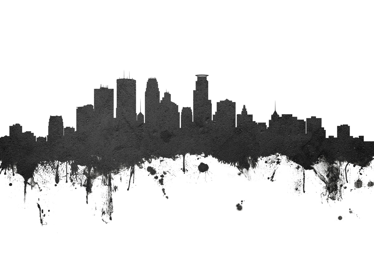 Minneapolis Minnesota Skyline Black & White Mural Wallpaper - pure wallpaper artwork