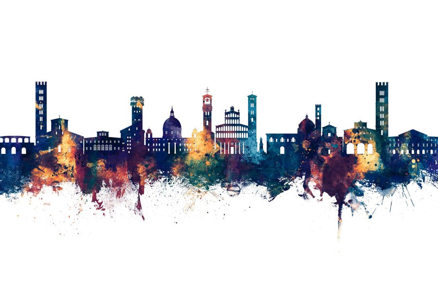 Lucca Italy Skyline Blue & Bronze Mural Wallpaper