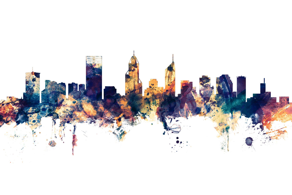 Perth Australia Skyline Blue & Bronze Mural Wallpaper - pure wallpaper artwork