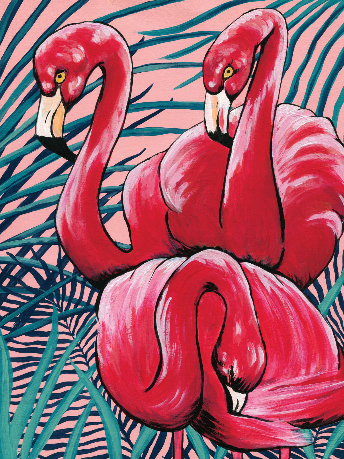 Tropical Paradise Flamingos Mural Wallpaper - pure wallpaper artwork