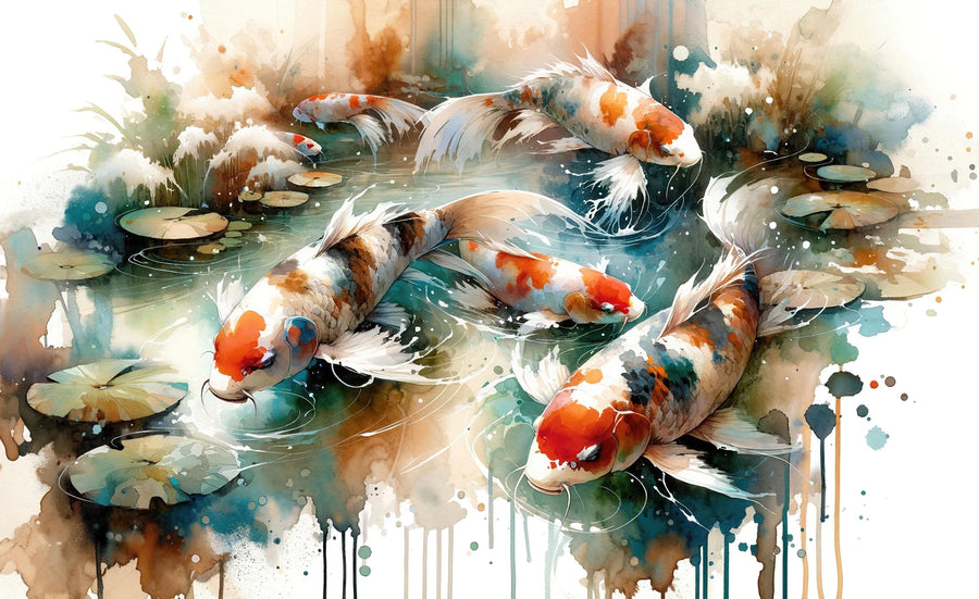Koi Fishes in Watercolor Mural Wallpaper