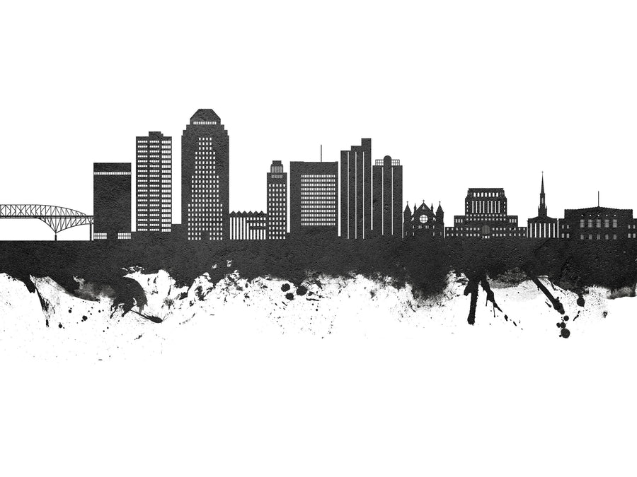 Shreveport Louisiana Skyline Black & White Mural Wallpaper