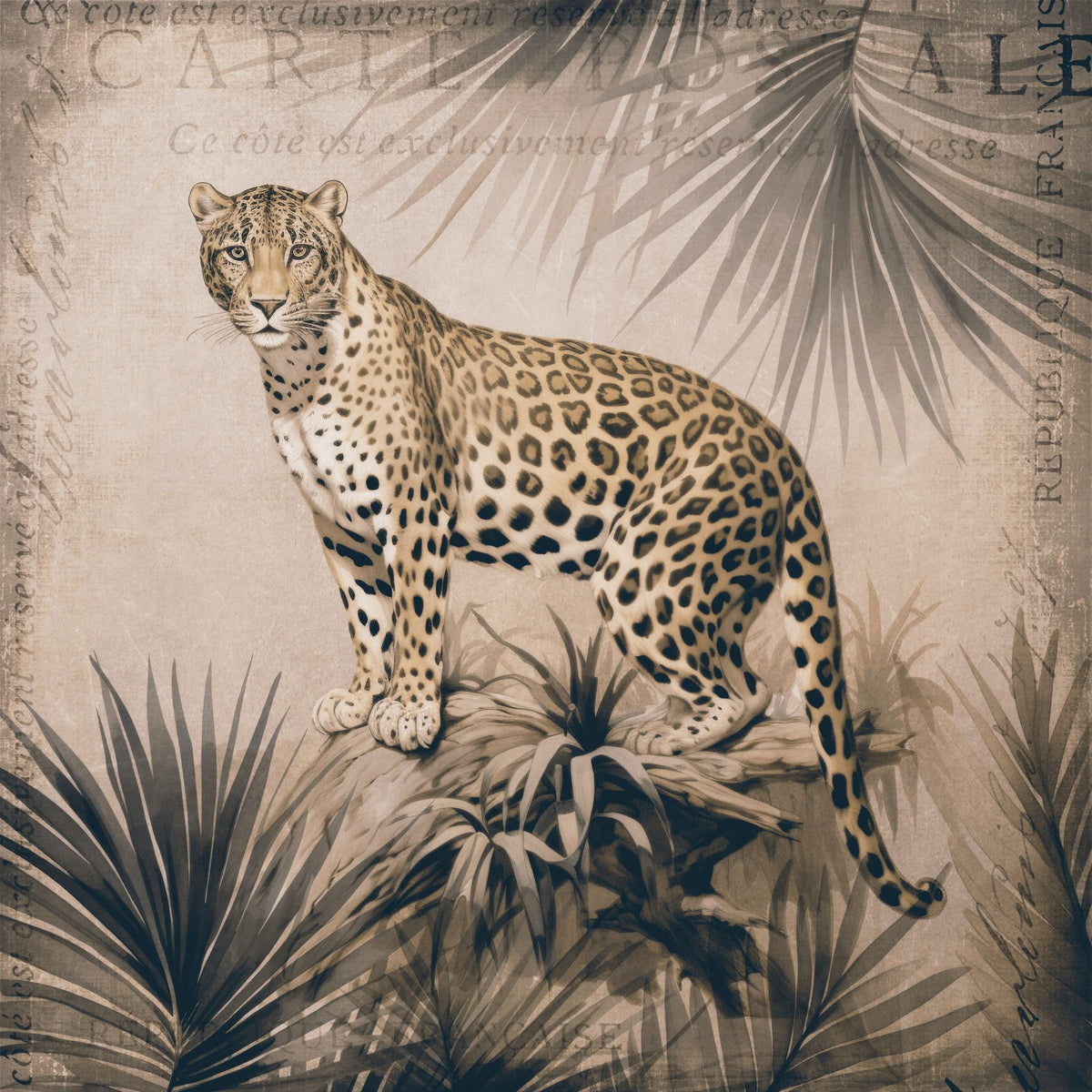 Cheetahs Tropical Jungle Monochrome Mural Wallpaper - pure wallpaper artwork
