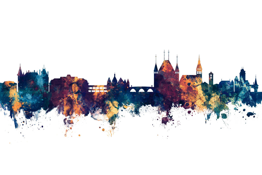 Thun Switzerland Skyline Blue & Bronze Mural Wallpaper
