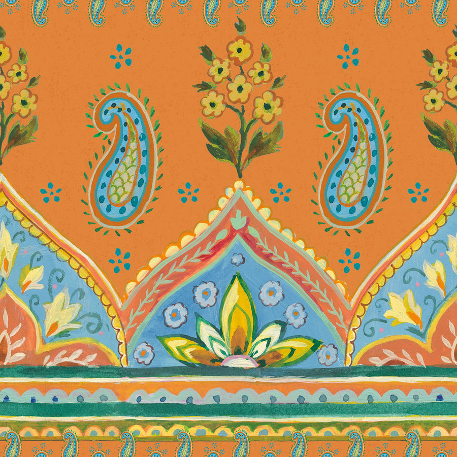 Floral Paisley Orange Mural Wallpaper
