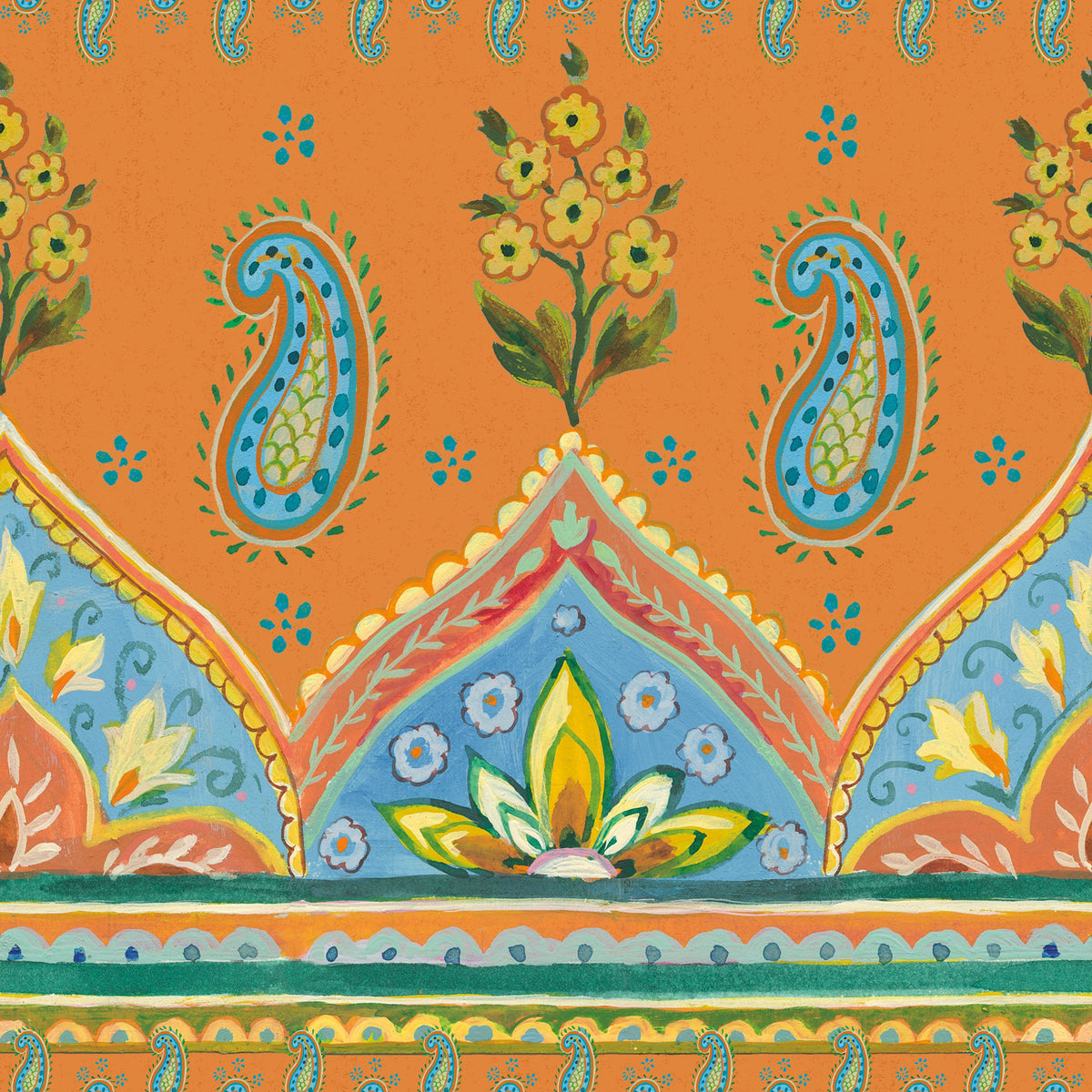 Floral Paisley Orange Mural Wallpaper - pure wallpaper artwork