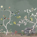 Birds in the Garden Dark Green Mural Wallpaper - pure wallpaper artwork