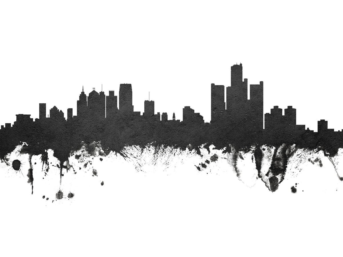 Detroit Michigan Skyline Black & White Mural Wallpaper - pure wallpaper artwork