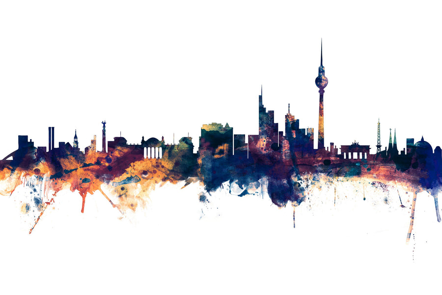 Berlin Skyline Blue & Bronze Mural Wallpaper