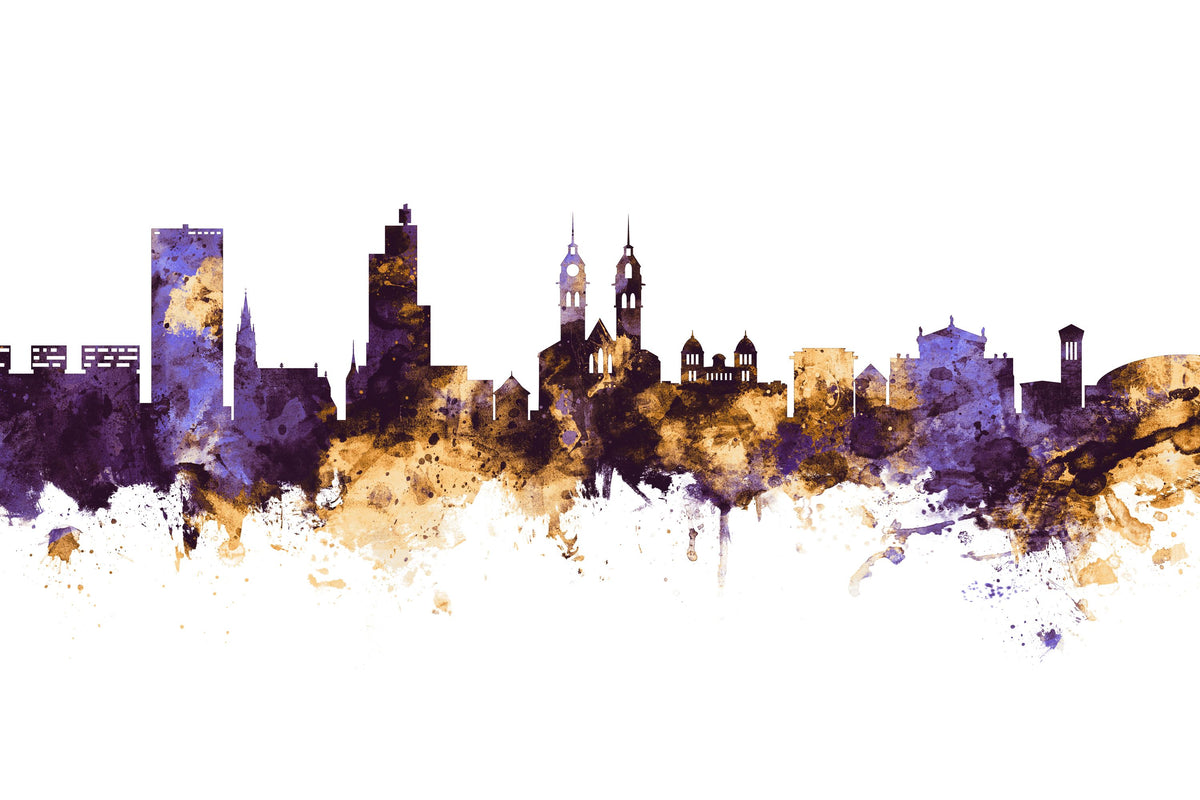Wintherthur Switzerland Skyline Purple & Gold Mural Wallpaper - pure wallpaper artwork