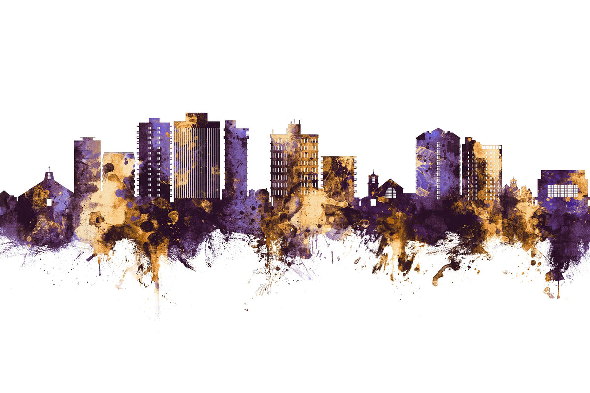 San Mateo California Skyline Purple & Gold Mural Wallpaper - pure wallpaper artwork