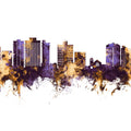 San Mateo California Skyline Purple & Gold Mural Wallpaper - pure wallpaper artwork