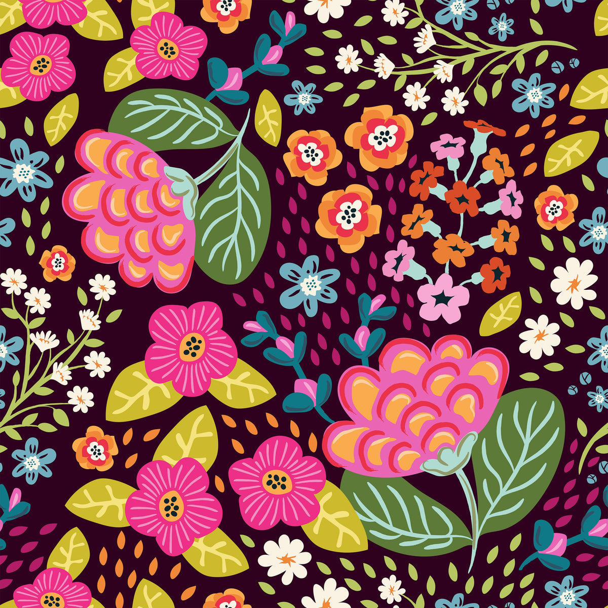 Happy Flowers, Mulberry Mural Wallpaper - pure wallpaper artwork