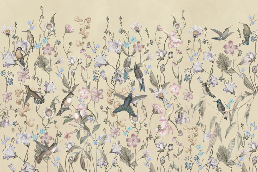 Bird Garden Light Yellow Mural Wallpaper