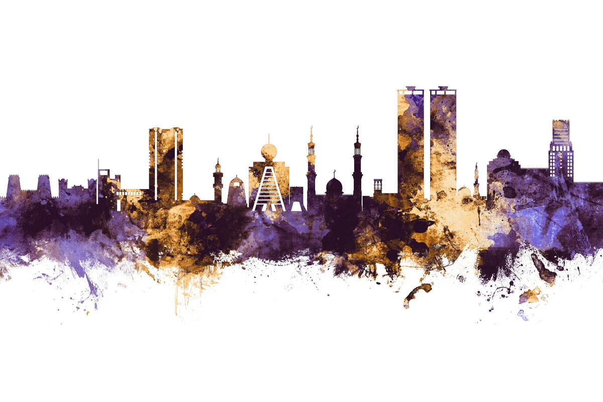Ras Al Khaimah Skyline Purple & Gold Mural Wallpaper - pure wallpaper artwork