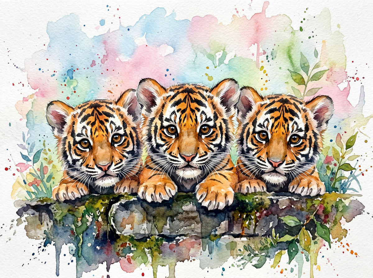 Tiger Cubs - Cute Baby Animals Series Mural Wallpaper - pure wallpaper artwork