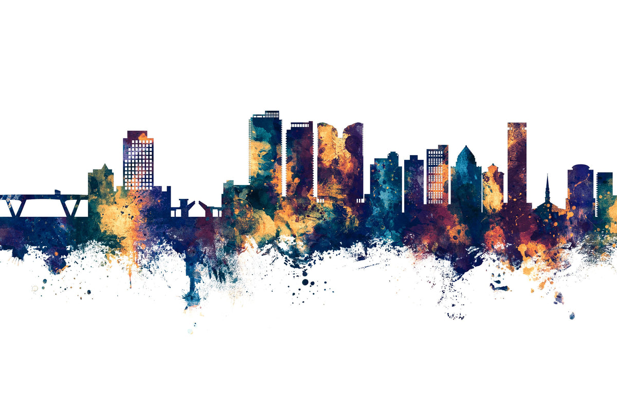 Fort Lauderdale Florida Skyline Blue & Bronze Mural Wallpaper - pure wallpaper artwork