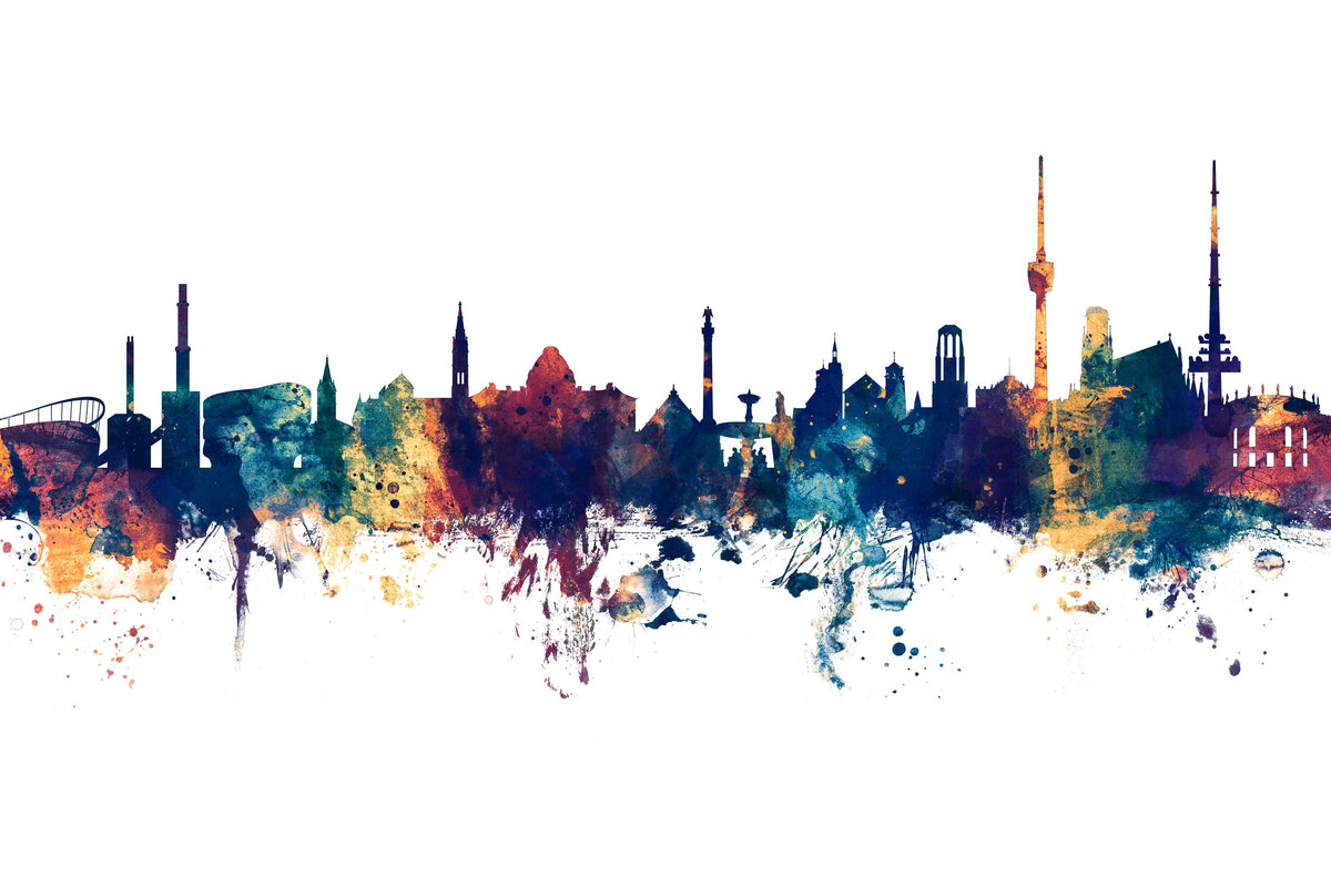 Stuttgart Germany Skyline Blue & Bronze Mural Wallpaper - pure wallpaper artwork