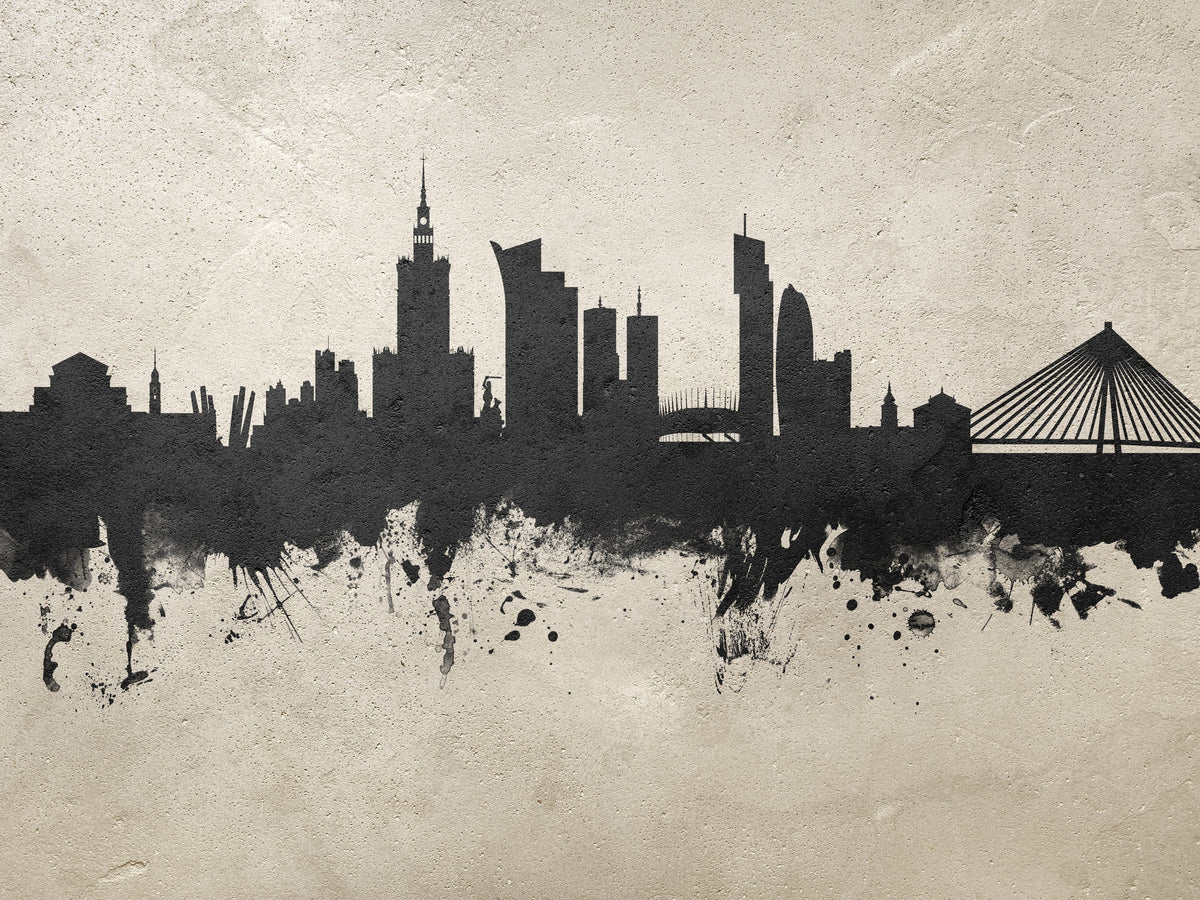 Warsaw Poland Skyline Concrete Mural Wallpaper - pure wallpaper artwork