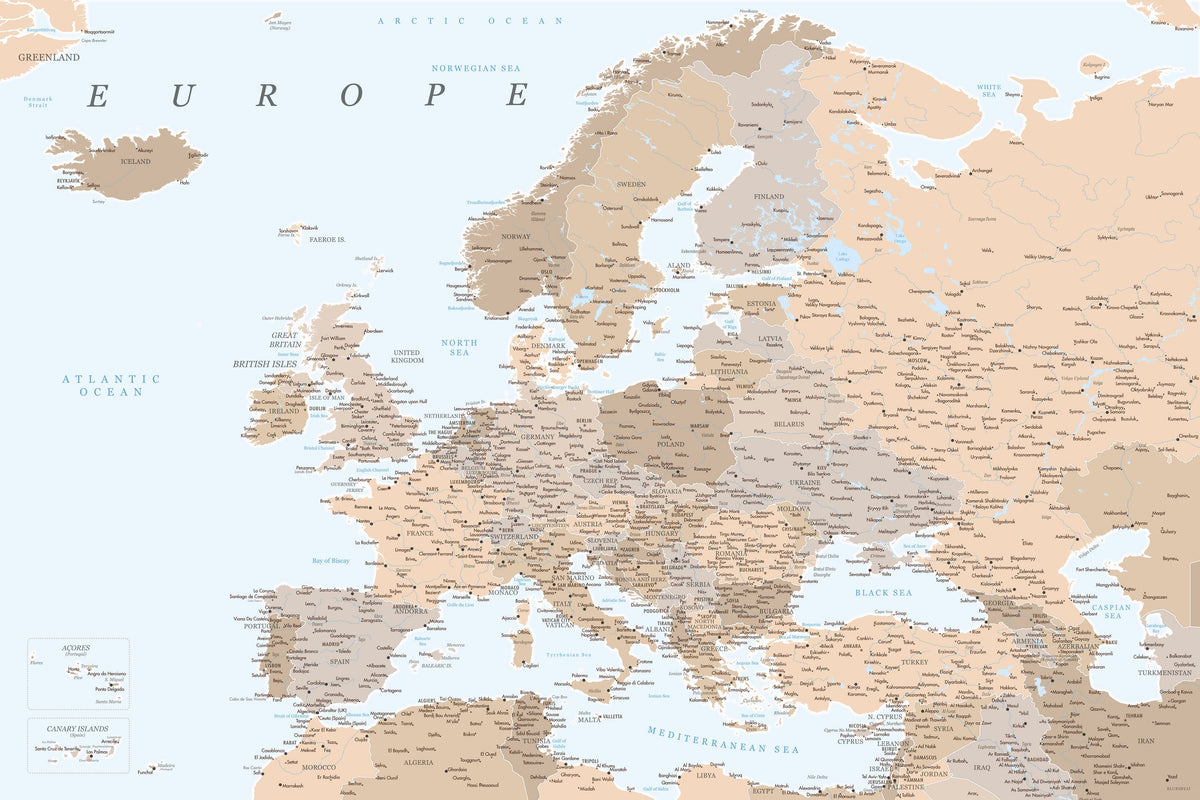 Europe Map Detailed - Lincoln Mural Wallpaper - pure wallpaper artwork