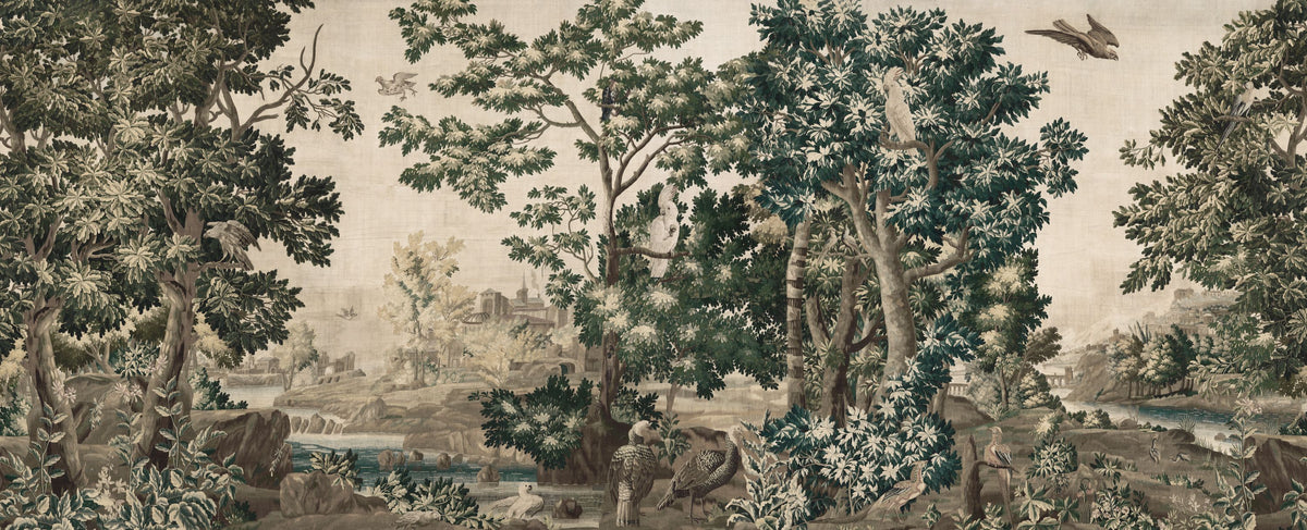 Enchanted Grove Tapestry, Greens Mural Wallpaper - pure wallpaper artwork