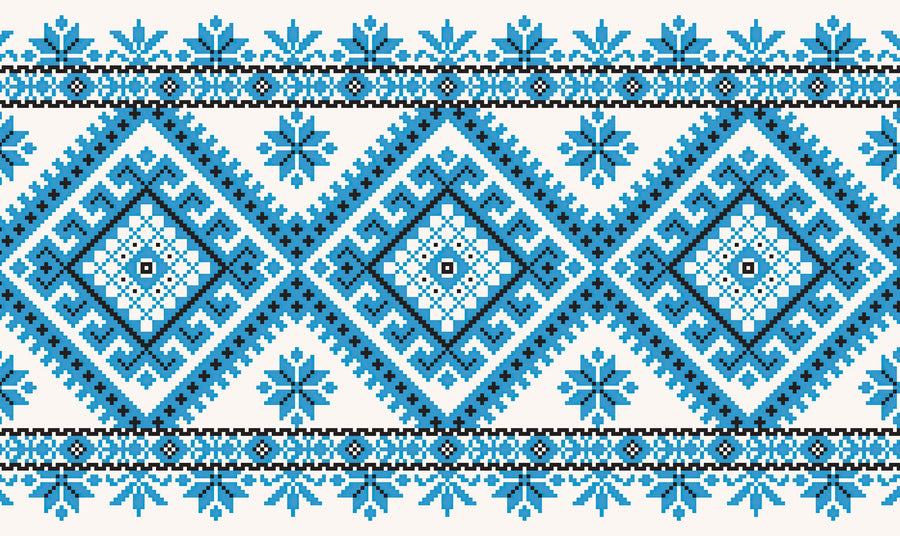 Pixel Embroidery Blue Mural Wallpaper