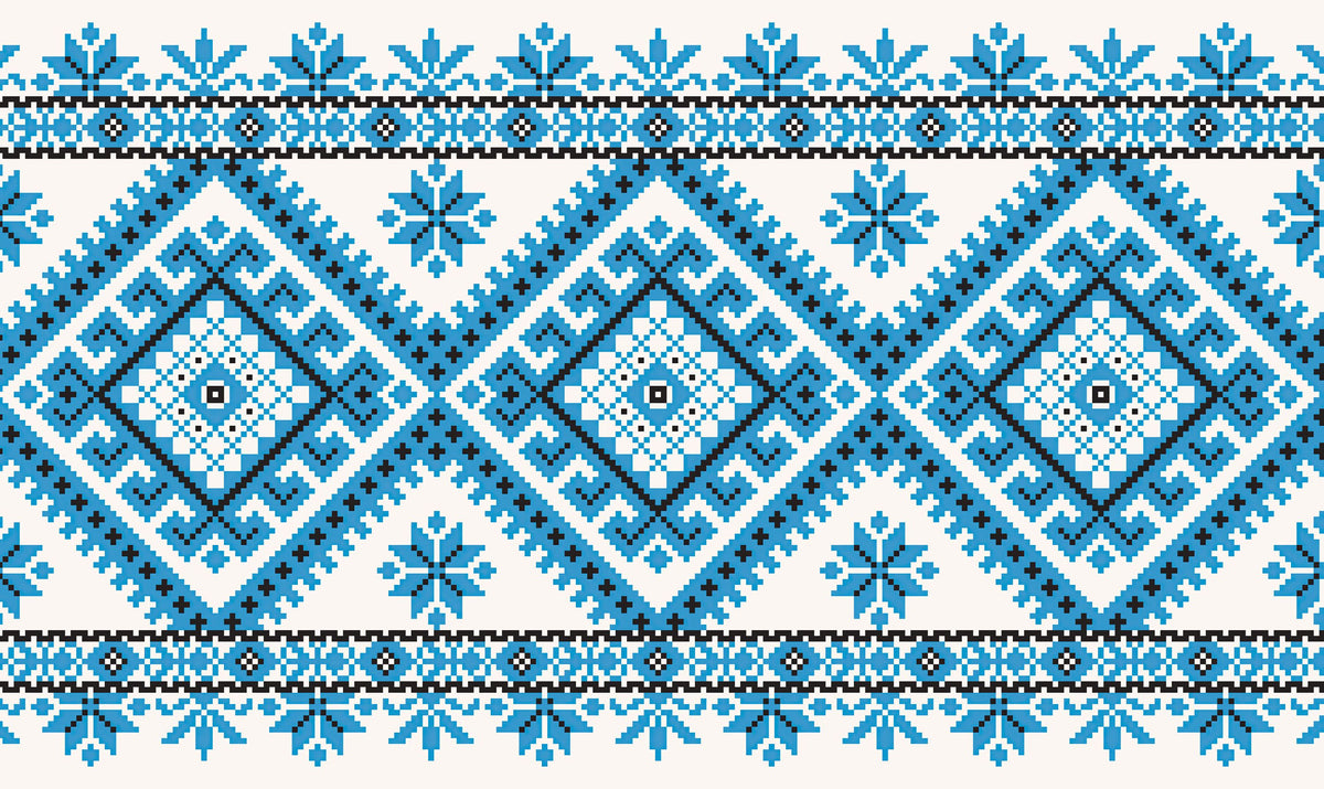 Pixel Embroidery Blue Mural Wallpaper - pure wallpaper artwork