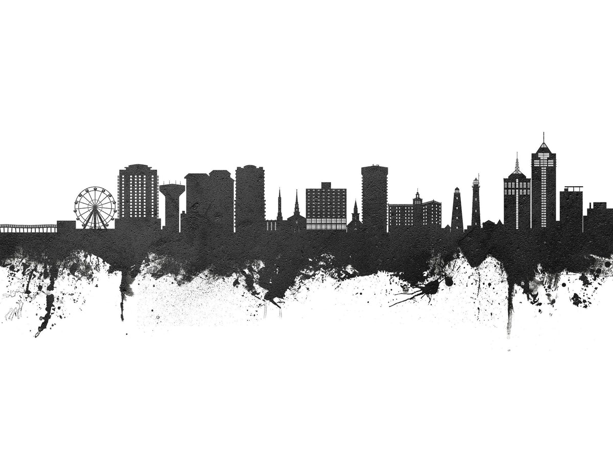 Virginia Beach Skyline Black & White Mural Wallpaper - pure wallpaper artwork