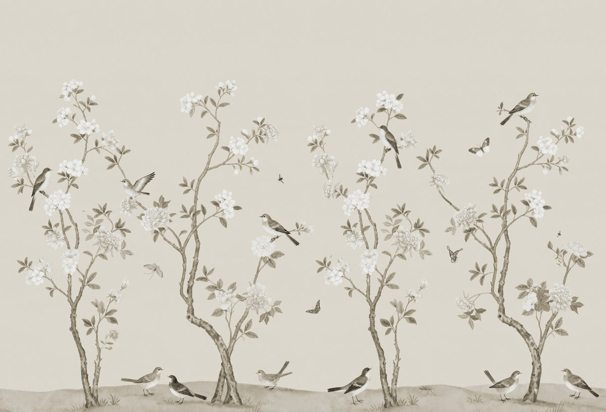 Peony Tree, Ivory Mural Wallpaper - pure wallpaper artwork