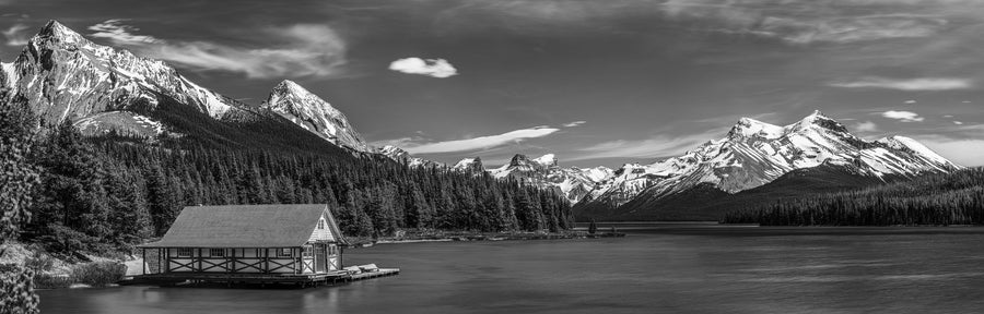 Canadian Boathouse BW Mural Wallpaper