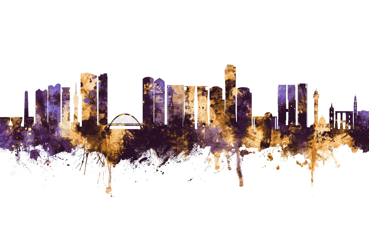 Tel Aviv Skyline Purple & Bronze Mural Wallpaper - pure wallpaper artwork