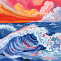 Waves Crashing with Sunset Mural Wallpaper - pure wallpaper artwork