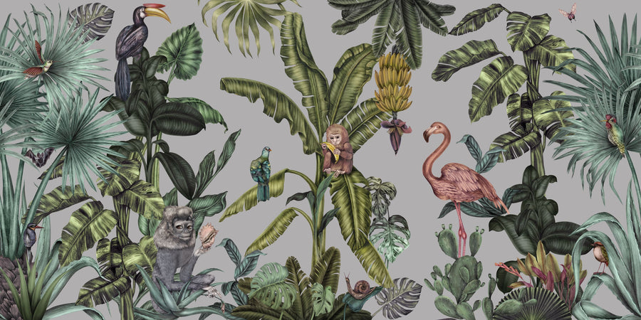 Monkeys with Birds, Mural Wallpaper