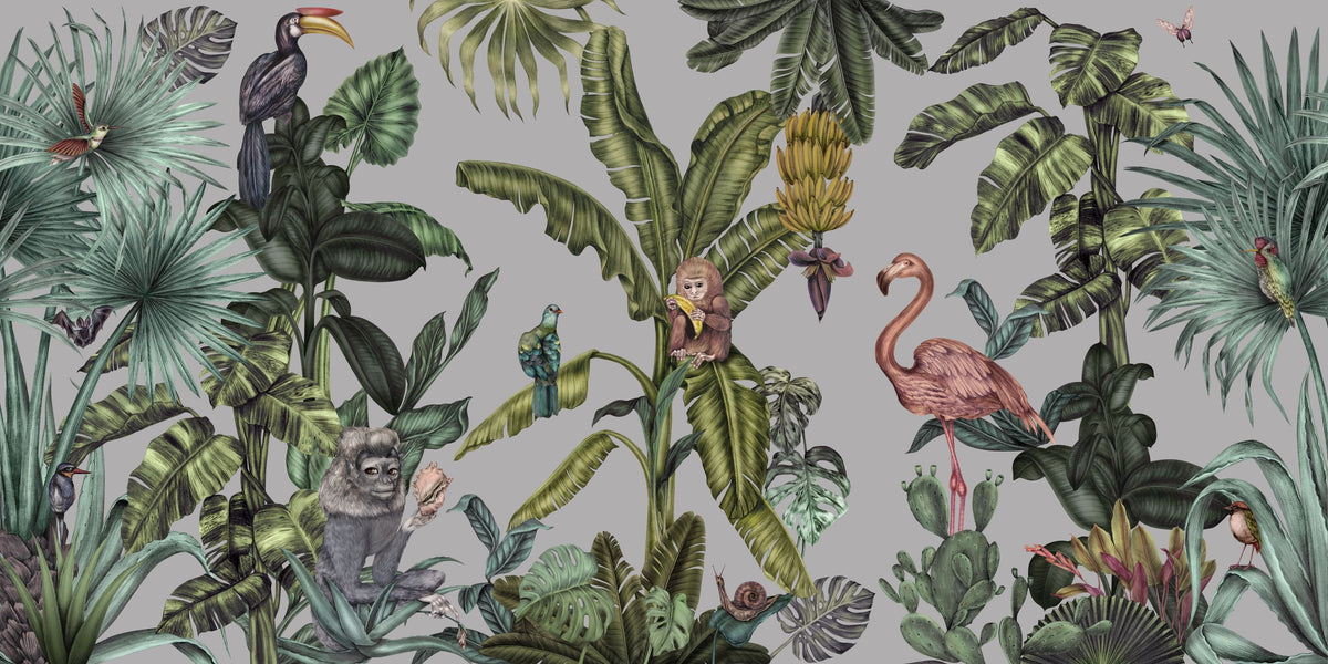 Monkeys with Birds, Mural Wallpaper - pure wallpaper artwork