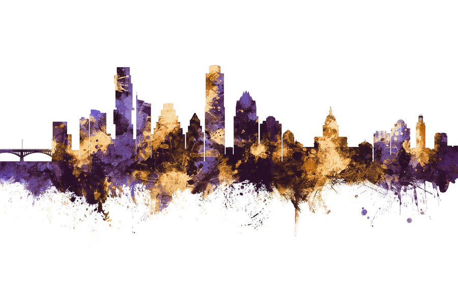 Austin Texas Skyline Purple & Gold Mural Wallpaper