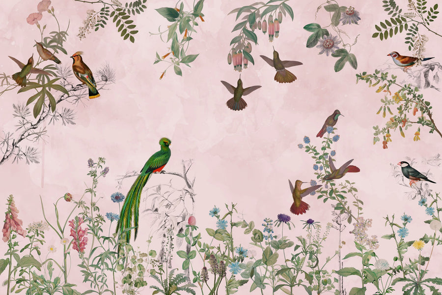 Fields of Birds and Flowers Mural Wallpaper