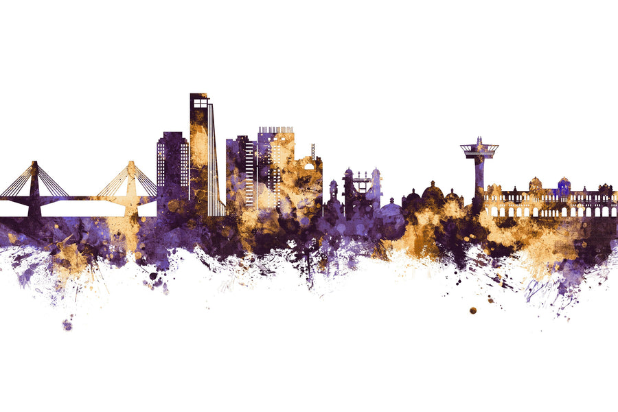 Chattogram Bangladesh Skyline Purple & Gold Mural Wallpaper