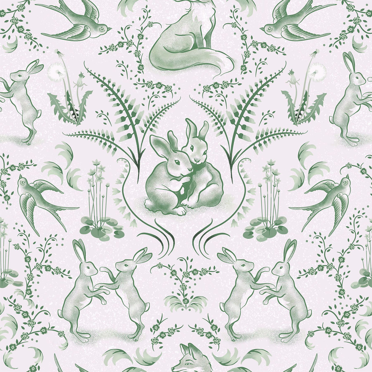 Spring Field Rabbits, Green Mural Wallpaper - pure wallpaper artwork